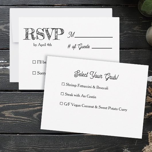 Fun and Simple Black and White Wedding RSVP 招待状