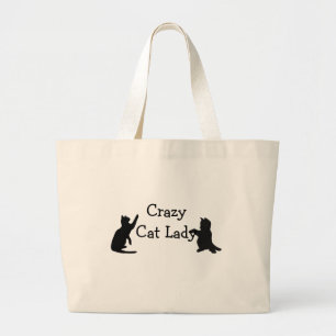 Fun Animal Art熱狂するな猫の女性 ラージトートバッグ