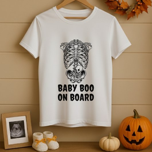 Fun Baby Boo On Board Skeleton Maternity Halloween Tシャツ