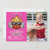 Fun Basketball Birthday Girl with photo 招待状 (正面)