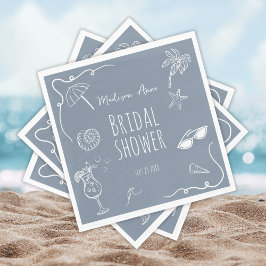 Fun Beach Doodle Illustrations Bridal Shower スタンダードランチョンナプキン