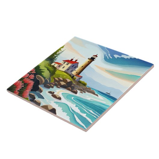 Fun beach lighthouse lovers  タイル (側面)