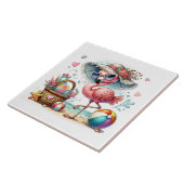 Fun beach pink flamingo  タイル (側面)