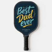 Fun Best Dad Ever Simple Navy Blue Yellow Script  ピックルボールラケット (正面)