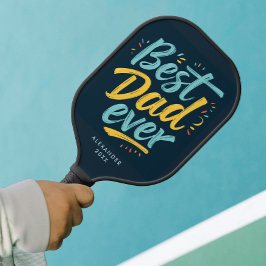 Fun Best Dad Ever Simple Navy Blue Yellow Script  ピックルボールラケット