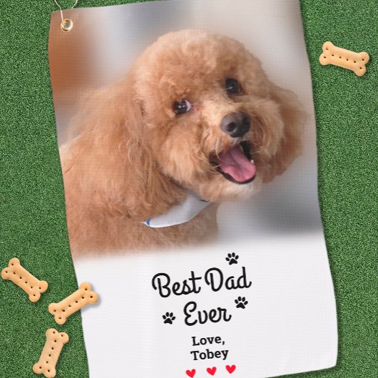 Fun Best Dog Dad Ever Photo Custom Photo Name ゴルフタオル