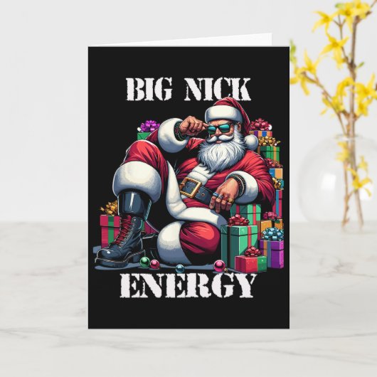 Fun Big Nick Energy Fun Santa Claus Christmas Xmas カード (黄色い花)