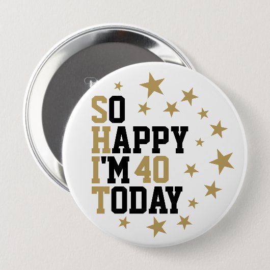 Fun  Birthday Black And Gold Stars Customized Age 缶バッジ (正面&裏面)