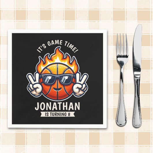 Fun Birthday Boy with Basketball Theme スタンダードカクテルナプキン