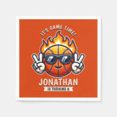 Fun Birthday Boy with Basketball Theme スタンダードカクテルナプキン (正面)