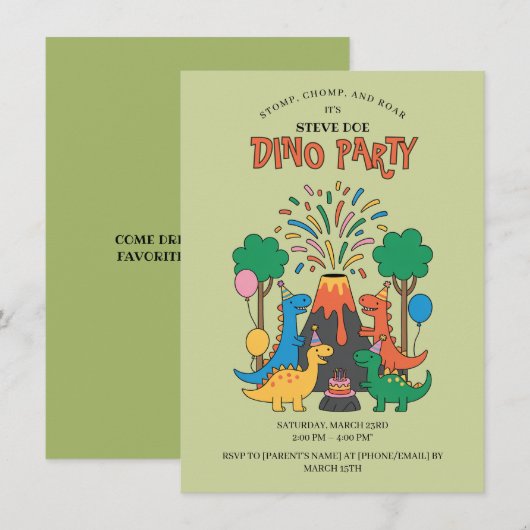 Fun Birthday Dino Party Dinosaur Invitation 招待状 (正面/裏面)