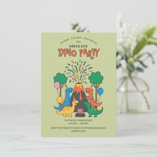 Fun Birthday Dino Party Dinosaur Invitation 招待状 (スタンド正面)