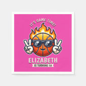 Fun Birthday Girl with Basketball Theme スタンダードカクテルナプキン (正面)