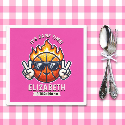 Fun Birthday Girl with Basketball Theme スタンダードカクテルナプキン