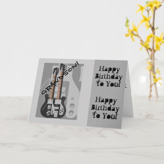 Fun, birthday greeting for grandson, guitar. カード (黄色い花)