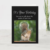 Fun Birthday Squirrel Feeder Nuts Question カード (正面)