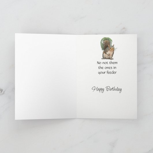 Fun Birthday Squirrel Feeder Nuts Question カード (内部)