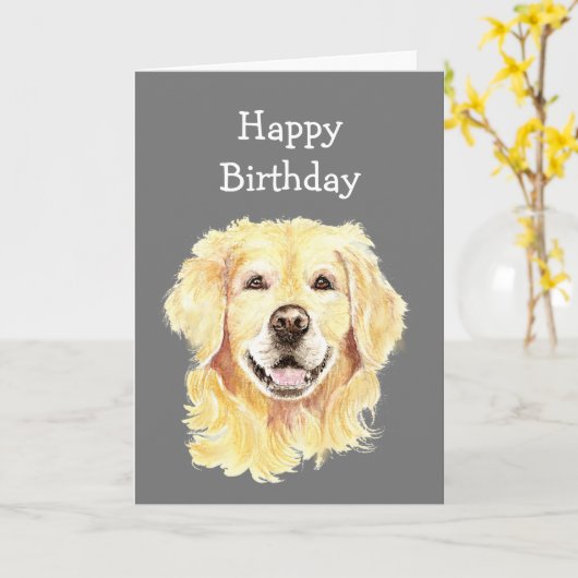 Fun Birthday Young Once Laughing Golden Retriever カード (黄色い花)