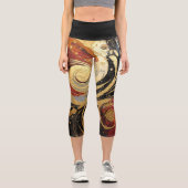 Fun Black and Gold Oil Paint Splash print カプリレギンス (正面)