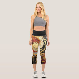 Fun Black and Gold Oil Paint Splash print  カプリレギンス