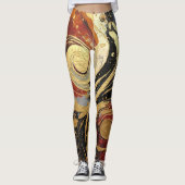 Fun Black and Gold Oil Paint Splash print Leggings レギンス (正面)