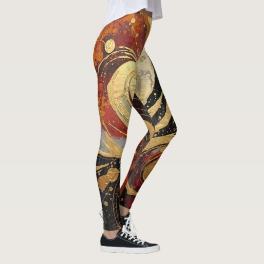 Fun Black and Gold Oil Paint Splash print Leggings レギンス (右)