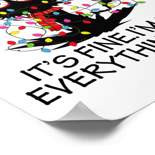 Fun Black Cat It's Fine I'm Fine Everything Is Fin ポスター (角)