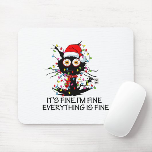 Fun Black Cat It's Fine I'm Fine Everything Is Fin マウスパッド (マウス)
