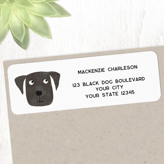 Fun Black Dog Personalized Return Address ラベル