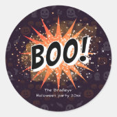 Fun Black & Orange Boo Halloween Favor ラウンドシール (正面)