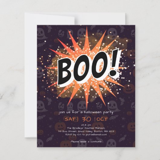 Fun Black & Orange Boo Halloween Invitation (正面)