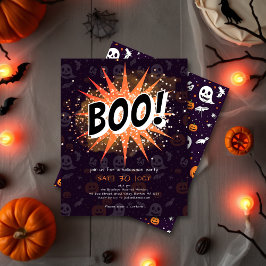 Fun Black & Orange Boo Halloween Invitation