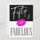 Fun Black White Fifty Fabulous Pink Lips Birthday 招待状 (正面)