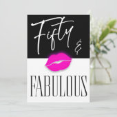 Fun Black White Fifty Fabulous Pink Lips Birthday 招待状 (スタンド正面)