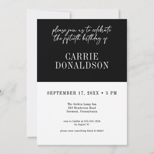 Fun Black White Fifty Fabulous Pink Lips Birthday 招待状 (裏面)