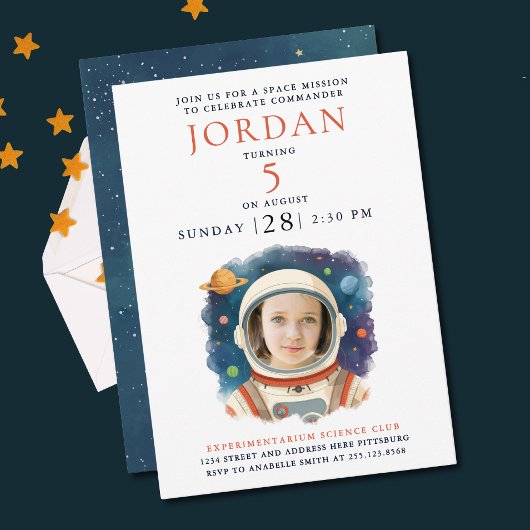 Fun Blue Red Astronaut Galaxy Cosmic Space Photo 招待状
