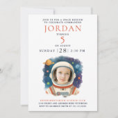 Fun Blue Red Astronaut Galaxy Cosmic Space Photo 招待状 (正面)