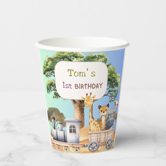 Fun Blue Safari 1st Birthday Paper cup 紙コップ (正面)