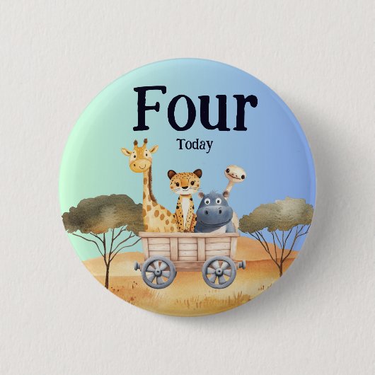 Fun Blue Safari 4th Birthday 缶バッジ (正面)