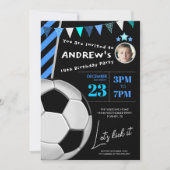 Fun Blue Soccer Birthday Party Invitation 招待状 (正面)