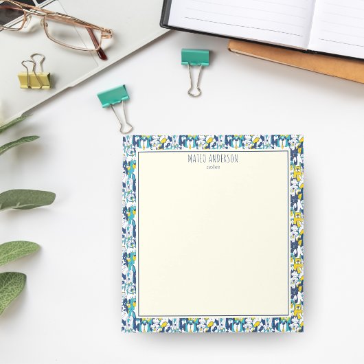 Fun Blue Yellow Dogs Pattern Personalized Name ノートパッド
