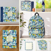 Fun Blue Yellow Dogs Pattern Personalized Name ノートパッド