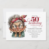 Fun bold 50th birthday woman whimsical invitation 招待状 (正面)