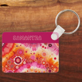 Fun Bold Orange Hot Pink Batik Circles Art Pattern キーホルダー (正面)