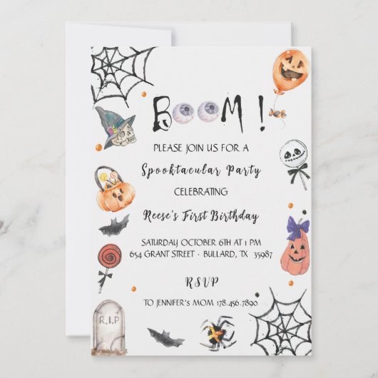 Fun Boo! Spooktacular Halloween birthday party 招待状 (正面)