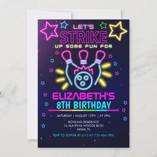 Fun Bowling Birthday Girl 招待状 (正面)