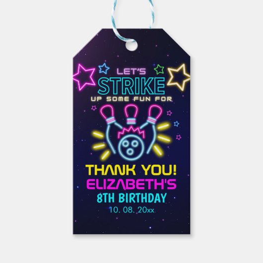 Fun Bowling Neon  Birthday Girl ギフトタグ (正面)