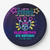 Fun Bowling Neon  Birthday Girl ペーパープレート (正面)