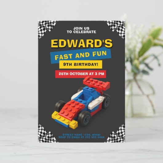 Fun Brick Racer Birthday Party 招待状 (スタンド正面)