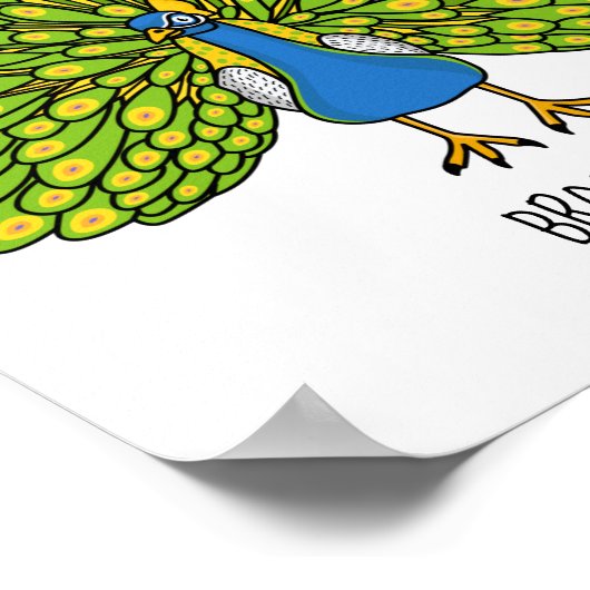 Fun bright peacock bird illustration ポスター (角)